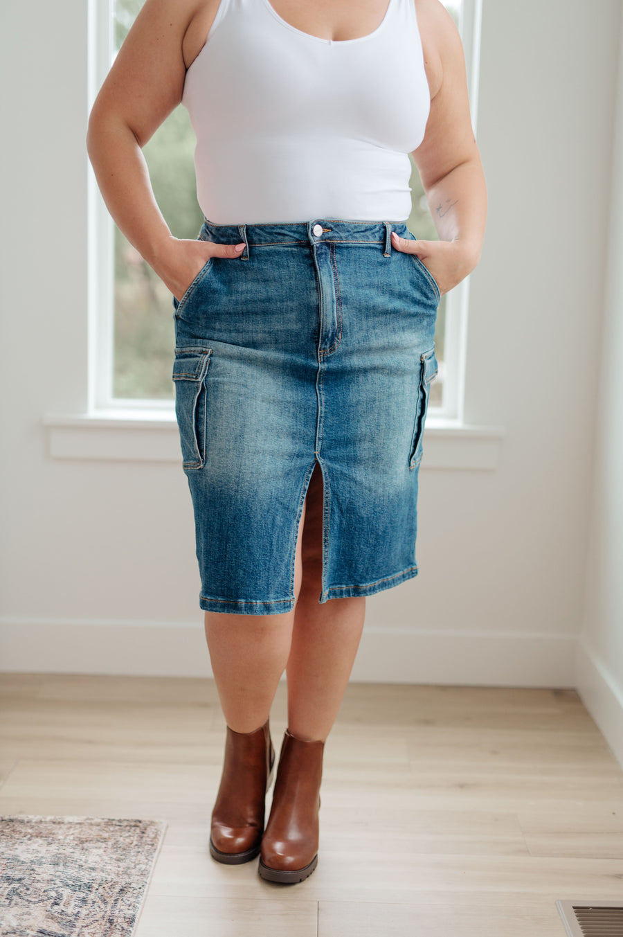 Always Be There Cargo Denim Skirt