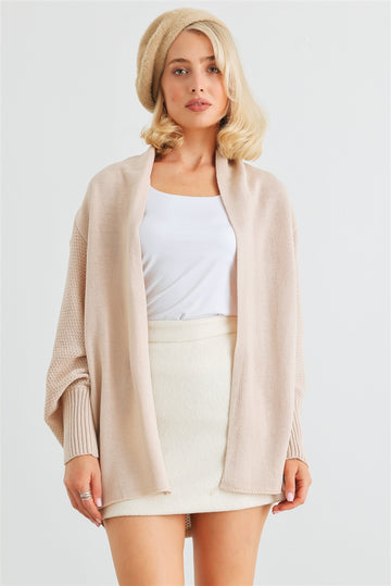 Batwing Sleeve Open Front Cardigan- Oatmeal