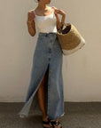 Fashionable High Waist Split Denim Skirt