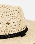 Fame Openwork Lace Detail Wide Brim Hat- White