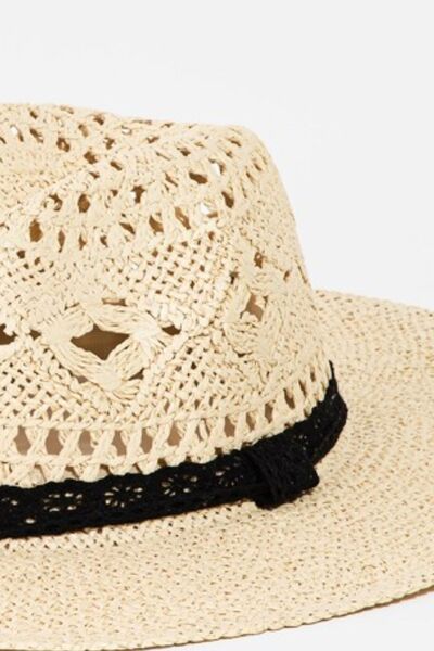 Fame Openwork Lace Detail Wide Brim Hat- White