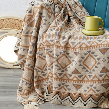 Simple Knitted Bohemian Blanket Shawl Blanket