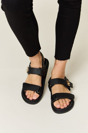 WILD DIVA Velcro Double Strap Slingback Sandals- Black