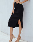 Ribbed Side Slit Midi Skirt - Closet Full of Clovers