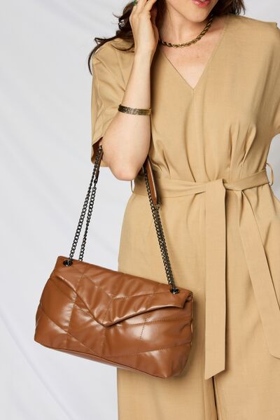 SHOMICO PU Leather Chain Handbag- Tan