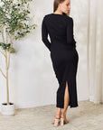 Culture Code Full Size Ribbed Long Sleeve Midi Slit Dress