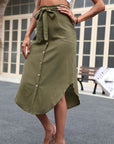 Tie Belt Frill Trim Buttoned Skirt