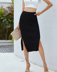 Ribbed Side Slit Midi Skirt - Closet Full of Clovers